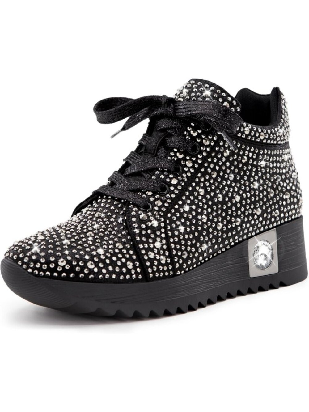 Trendy Glitter Platform Wedge Sneakers with Rhinestones & Sequins for Weddings
